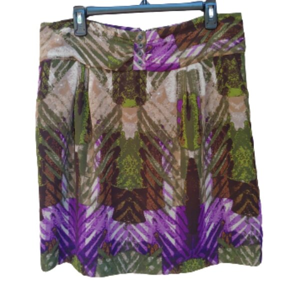 Worthington Chiffon A-Line Skirt Multicolor Abstract Green Tan Purple Pockets - Picture 1 of 10